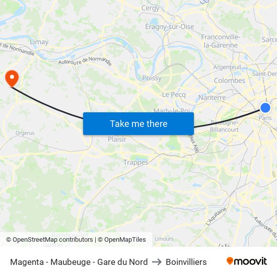 Magenta - Maubeuge - Gare du Nord to Boinvilliers map