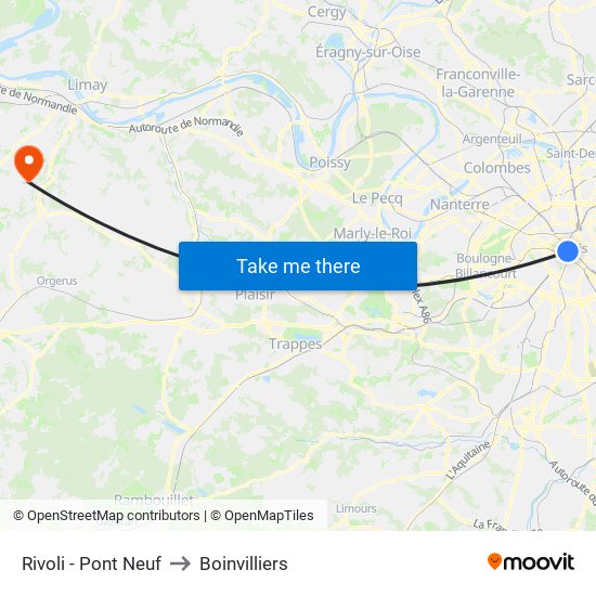 Rivoli - Pont Neuf to Boinvilliers map
