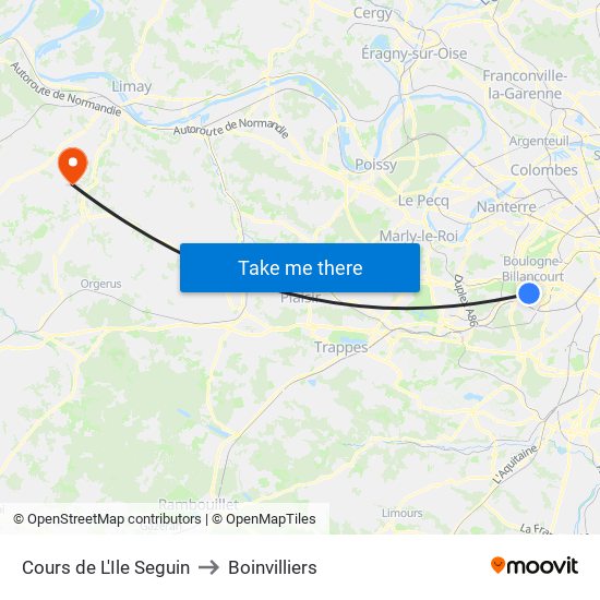 Cours de L'Ile Seguin to Boinvilliers map