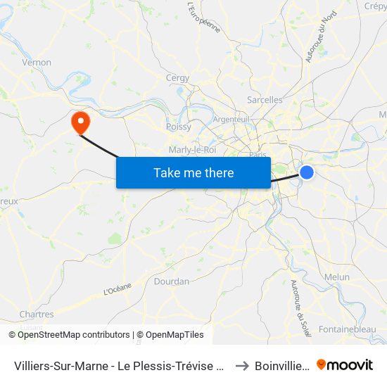 Villiers-Sur-Marne - Le Plessis-Trévise RER to Boinvilliers map