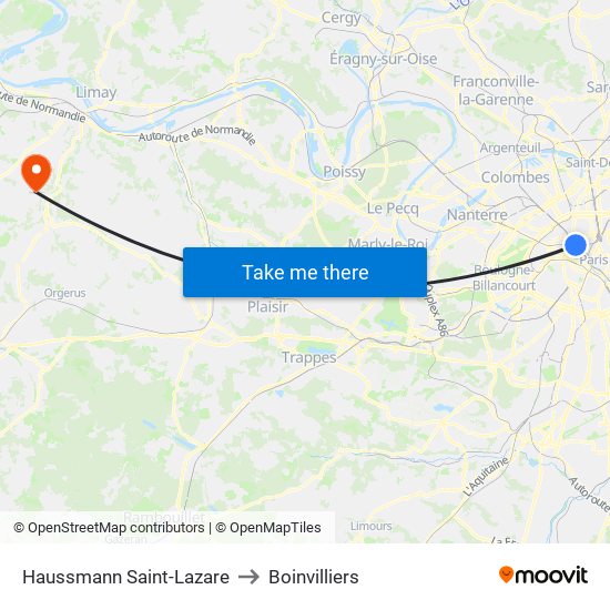 Haussmann Saint-Lazare to Boinvilliers map