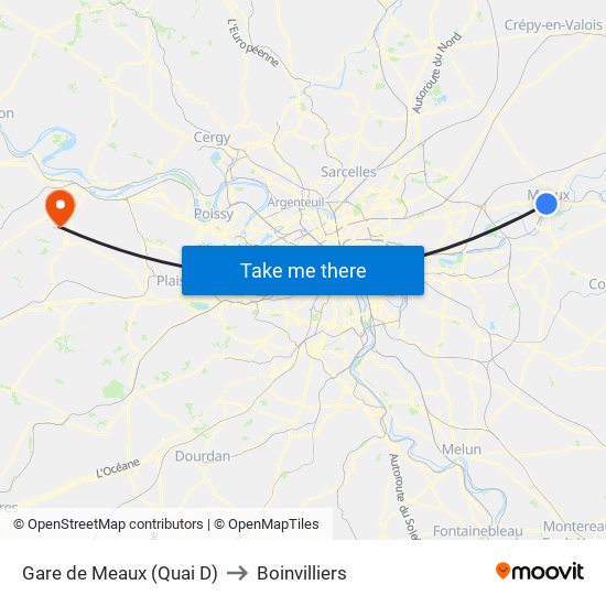 Gare de Meaux (Quai D) to Boinvilliers map