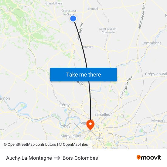 Auchy-La-Montagne to Bois-Colombes map