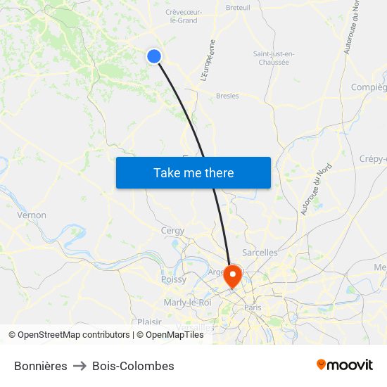 Bonnières to Bois-Colombes map