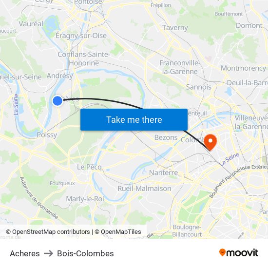 Acheres to Bois-Colombes map