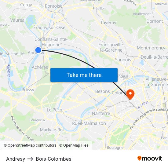 Andresy to Bois-Colombes map