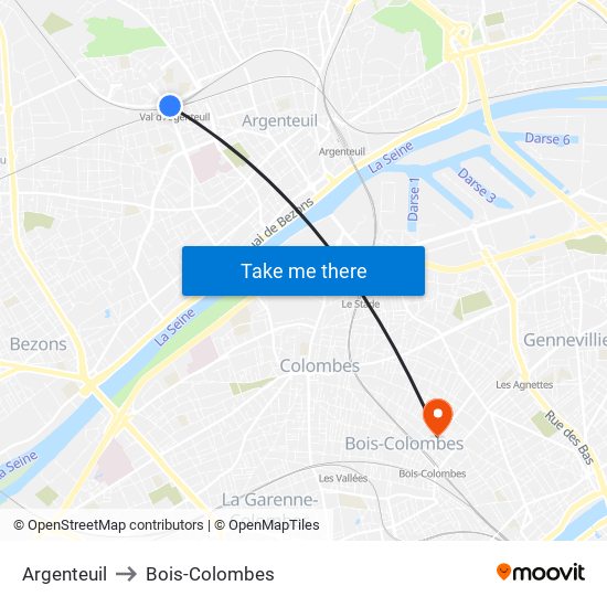 Argenteuil to Bois-Colombes map