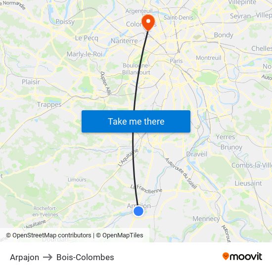 Arpajon to Bois-Colombes map