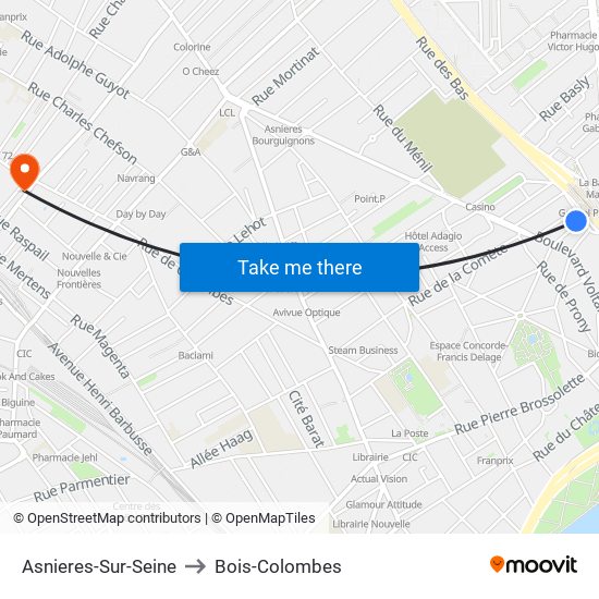 Asnieres-Sur-Seine to Bois-Colombes map