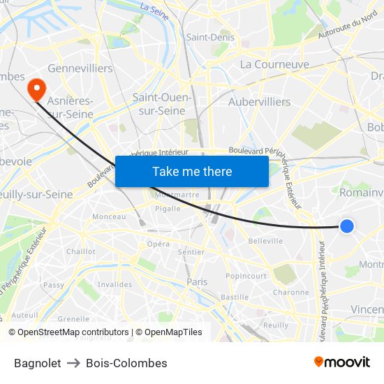 Bagnolet to Bois-Colombes map