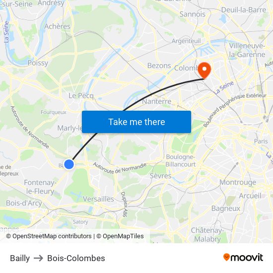 Bailly to Bois-Colombes map