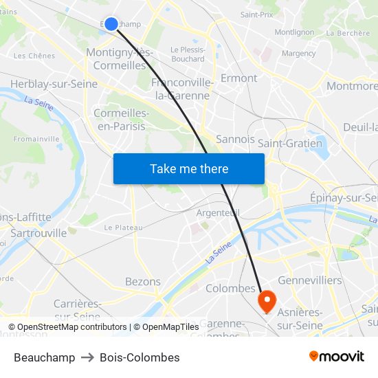 Beauchamp to Bois-Colombes map