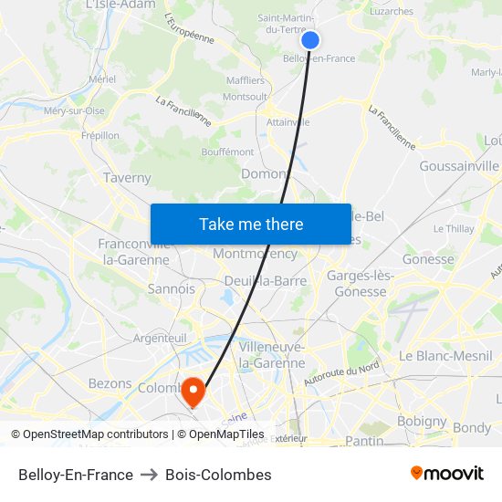 Belloy-En-France to Bois-Colombes map