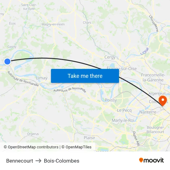 Bennecourt to Bois-Colombes map