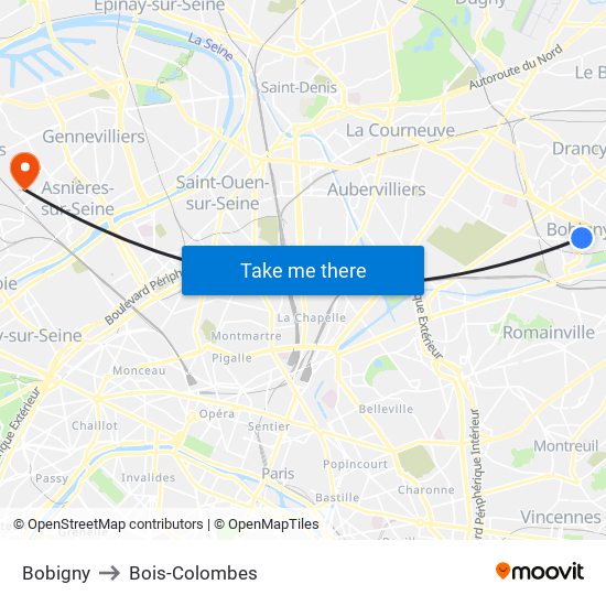 Bobigny to Bois-Colombes map