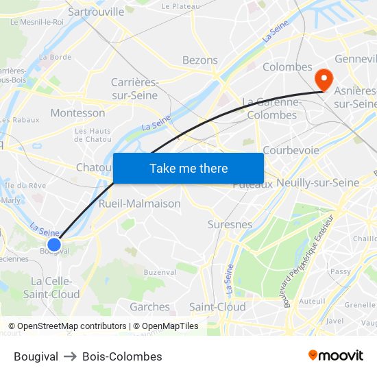 Bougival to Bois-Colombes map