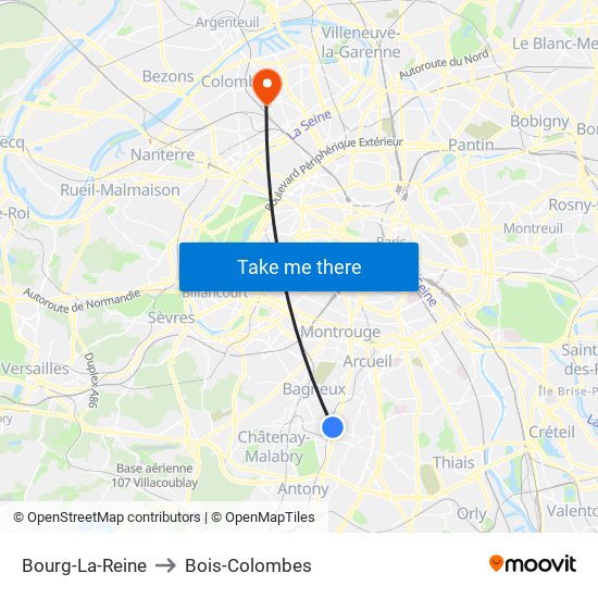 Bourg-La-Reine to Bois-Colombes map