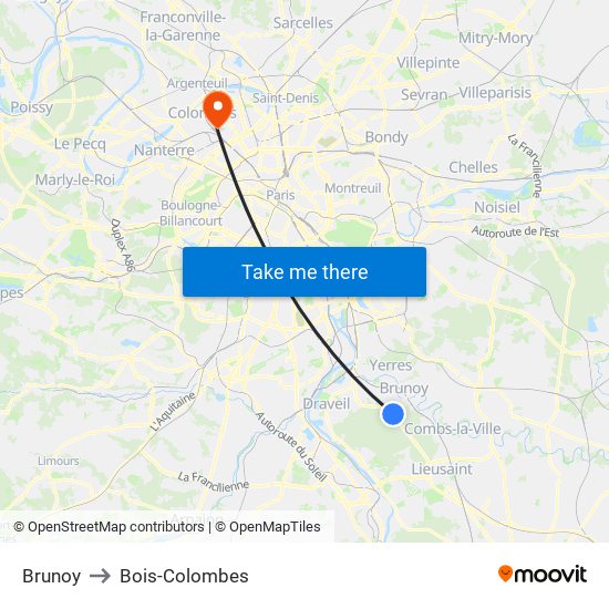 Brunoy to Bois-Colombes map