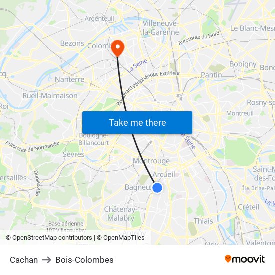 Cachan to Bois-Colombes map