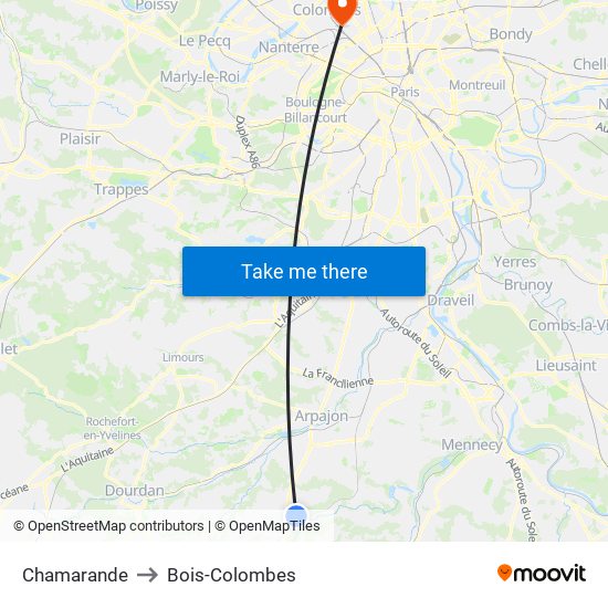 Chamarande to Bois-Colombes map