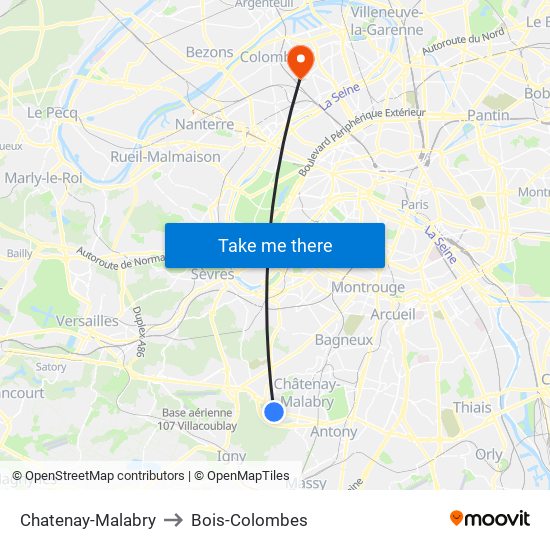 Chatenay-Malabry to Bois-Colombes map