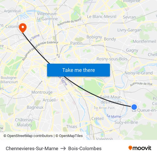 Chennevieres-Sur-Marne to Bois-Colombes map