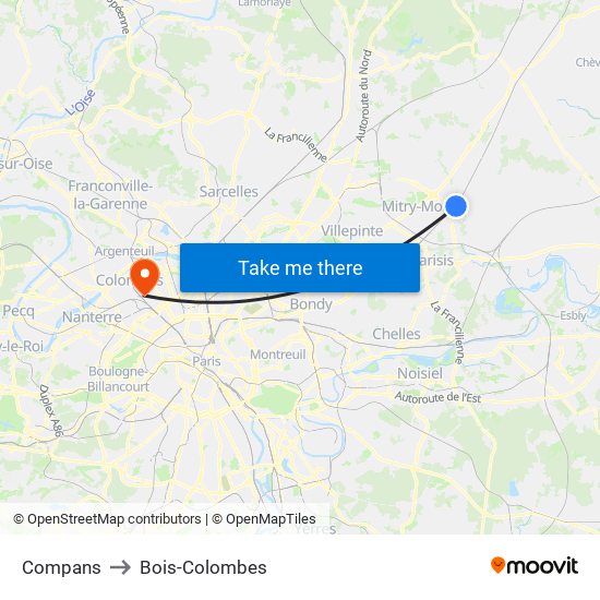 Compans to Bois-Colombes map
