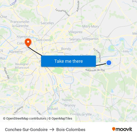 Conches-Sur-Gondoire to Bois-Colombes map