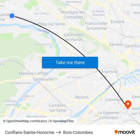 Conflans-Sainte-Honorine to Bois-Colombes map