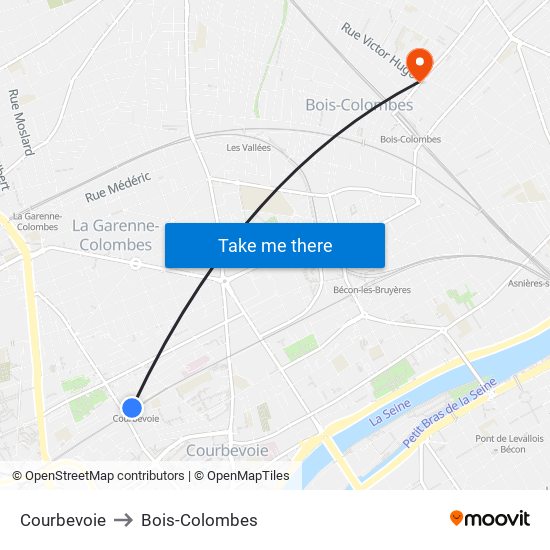 Courbevoie to Bois-Colombes map
