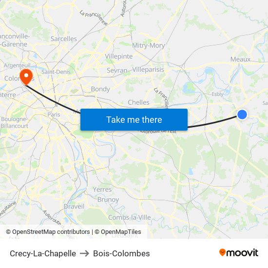 Crecy-La-Chapelle to Bois-Colombes map