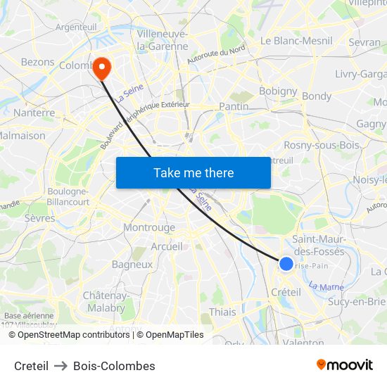 Creteil to Bois-Colombes map