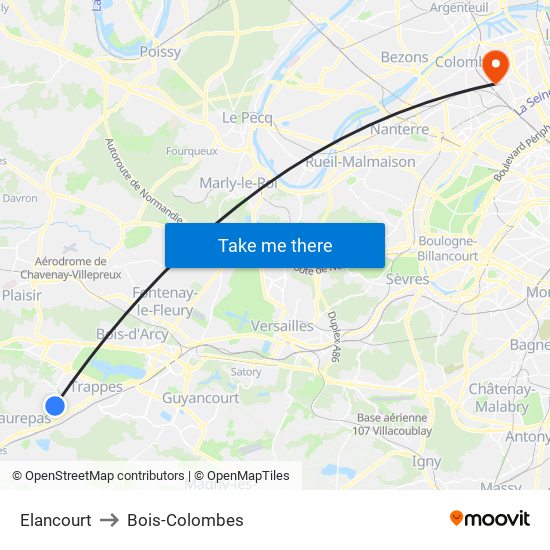 Elancourt to Bois-Colombes map