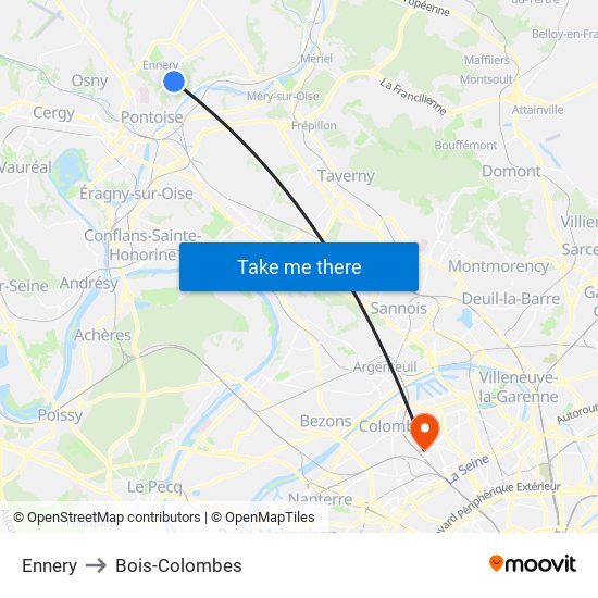 Ennery to Bois-Colombes map