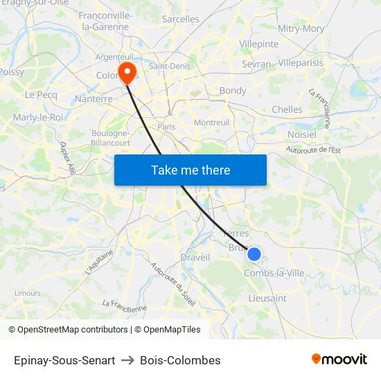 Epinay-Sous-Senart to Bois-Colombes map