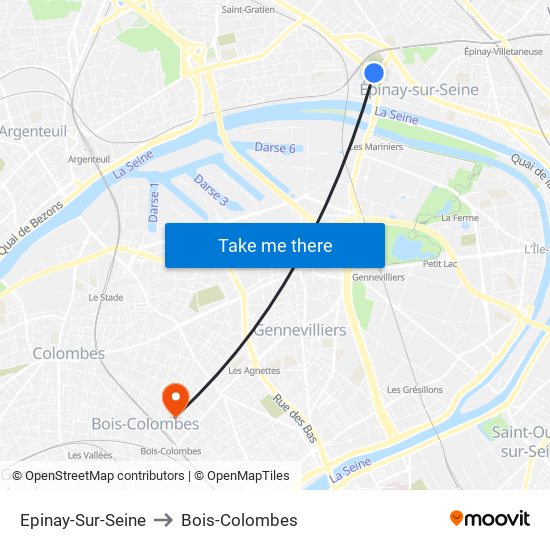 Epinay-Sur-Seine to Bois-Colombes map