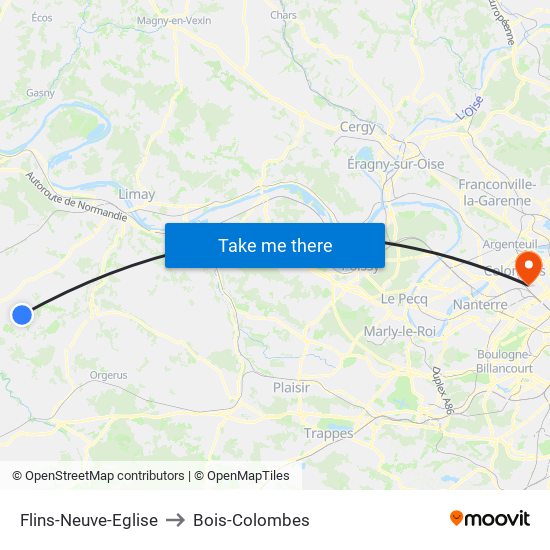 Flins-Neuve-Eglise to Bois-Colombes map