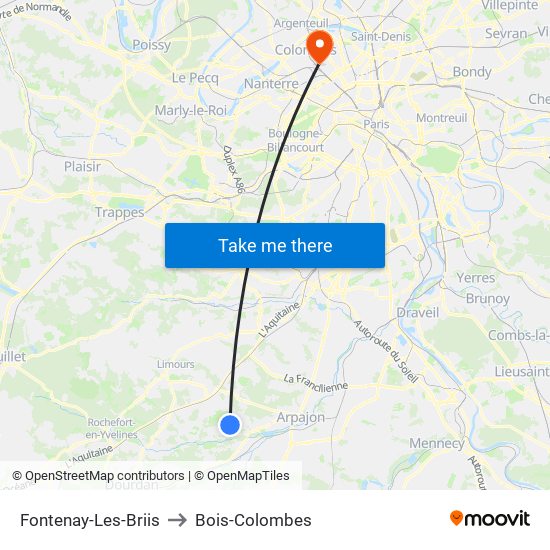 Fontenay-Les-Briis to Bois-Colombes map