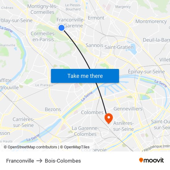 Franconville to Bois-Colombes map