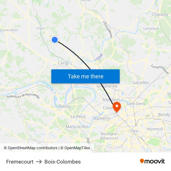 Fremecourt to Bois-Colombes map
