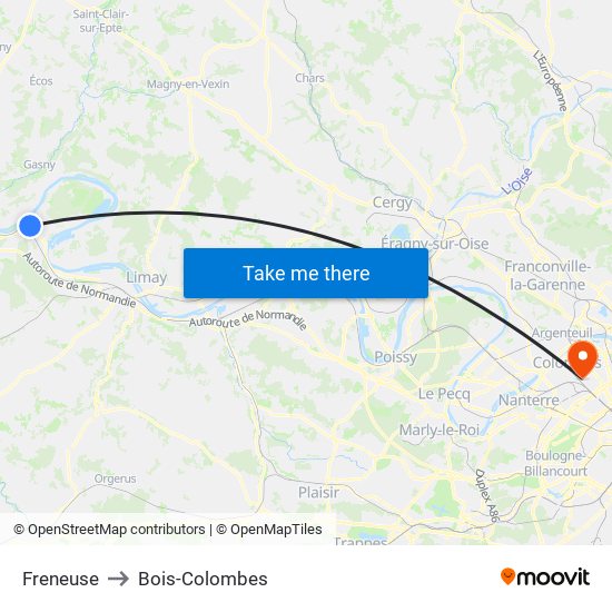 Freneuse to Bois-Colombes map