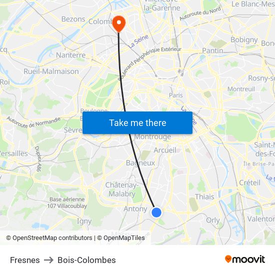 Fresnes to Bois-Colombes map