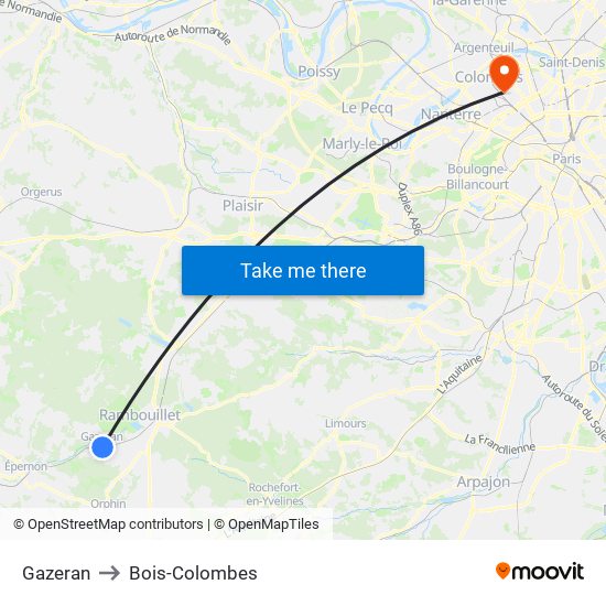 Gazeran to Bois-Colombes map