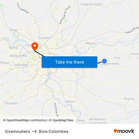 Giremoutiers to Bois-Colombes map