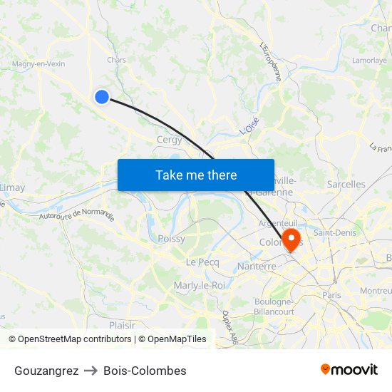Gouzangrez to Bois-Colombes map