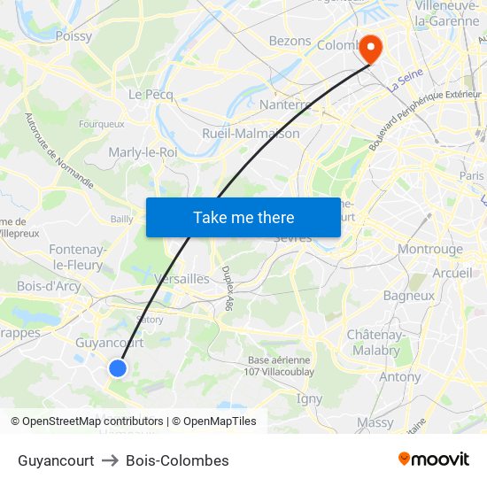 Guyancourt to Bois-Colombes map