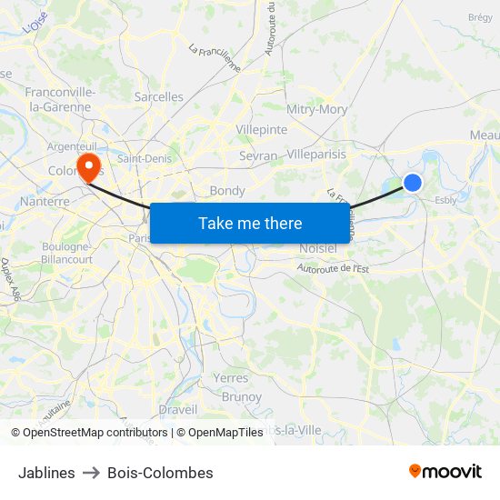 Jablines to Bois-Colombes map