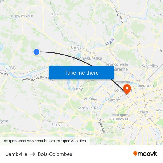 Jambville to Bois-Colombes map