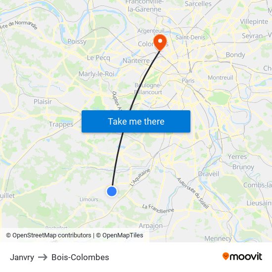 Janvry to Bois-Colombes map