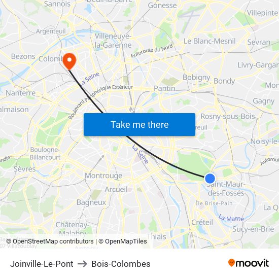 Joinville-Le-Pont to Bois-Colombes map